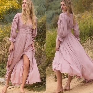 Free People Magdalia Maci Dress Pale Mauve Long Sleeve